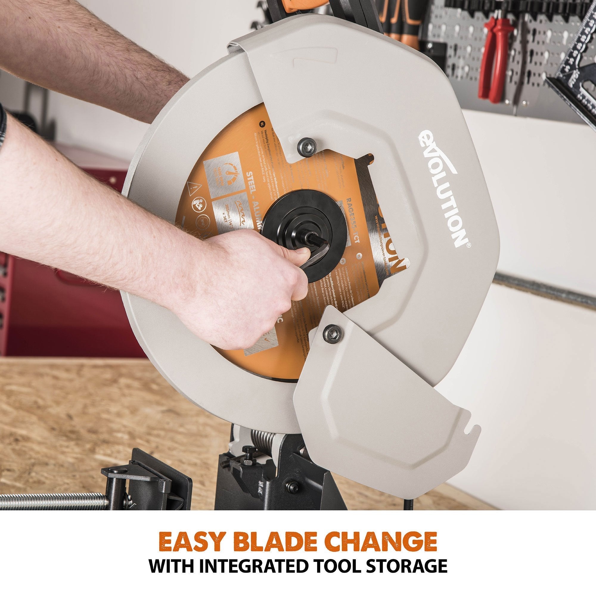 Evolution R355CPS Chop Saw with 355mm TCT Multi-Material Cutting Blade