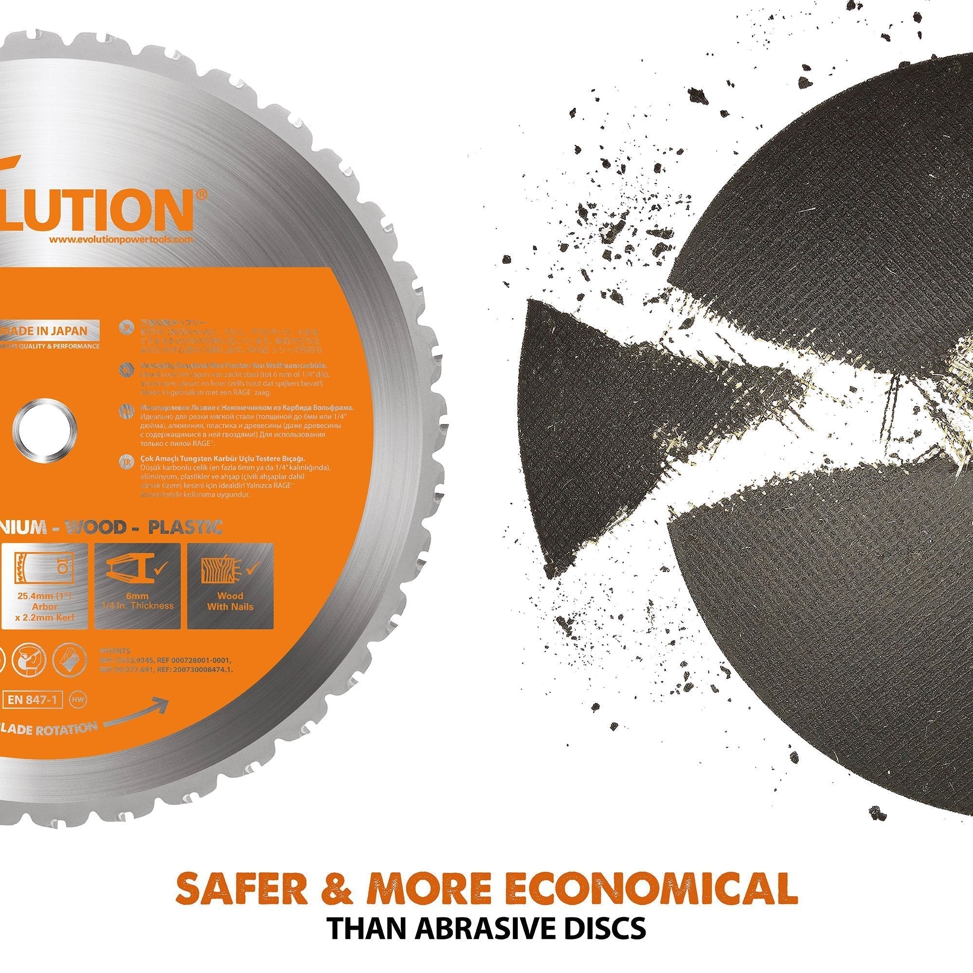 Evolution R355CPS Chop Saw with 355mm TCT Multi-Material Cutting Blade