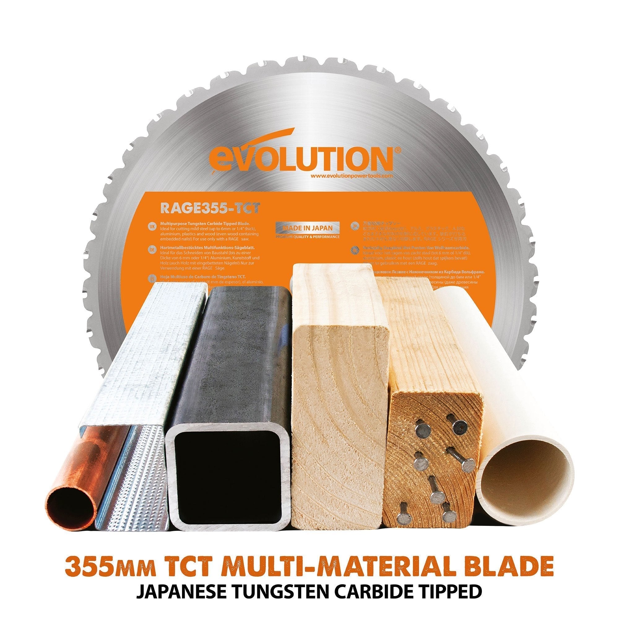 Evolution R355CPS Chop Saw with 355mm TCT Multi-Material Cutting Blade