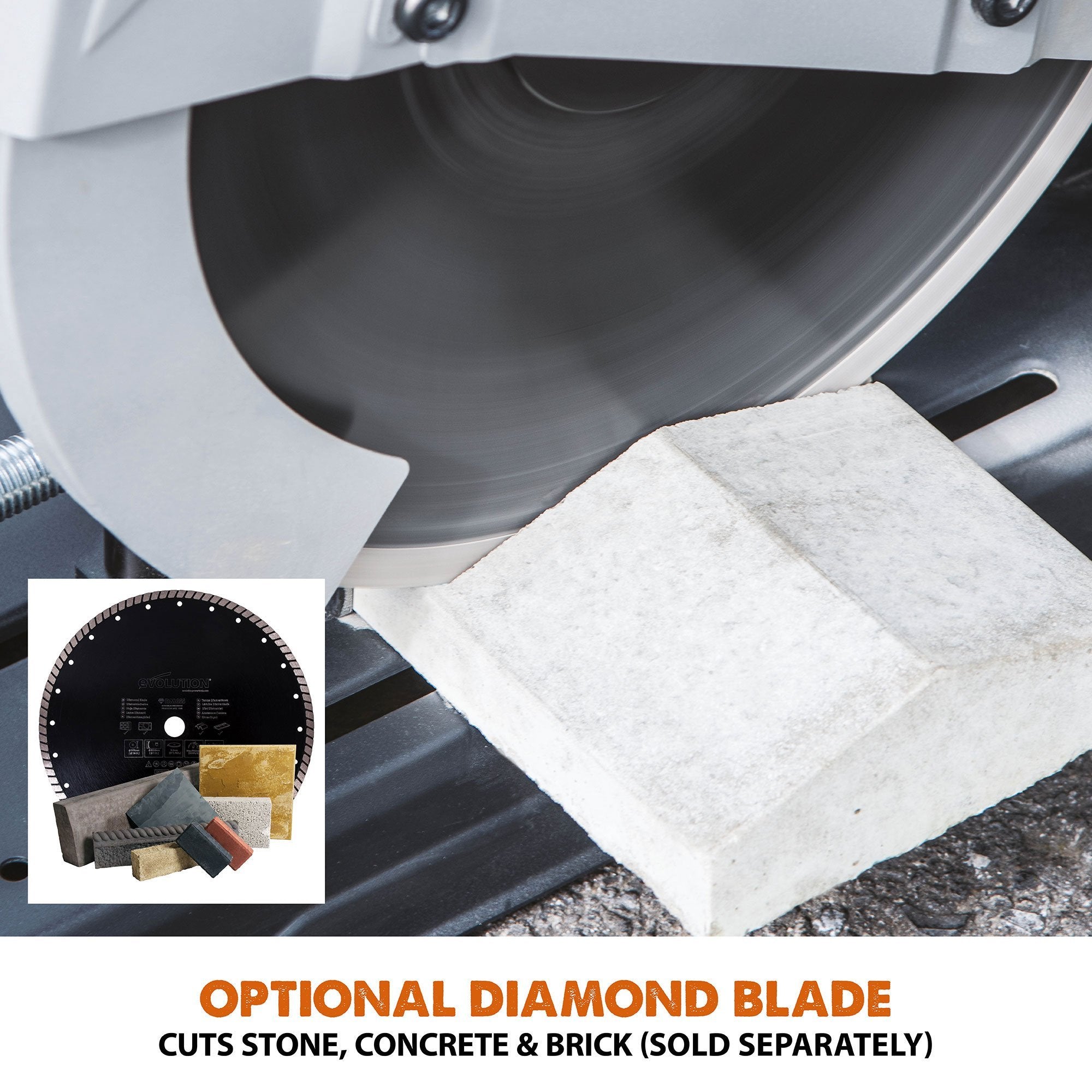 Evolution R355CPS Chop Saw with 355mm TCT Multi-Material Cutting Blade