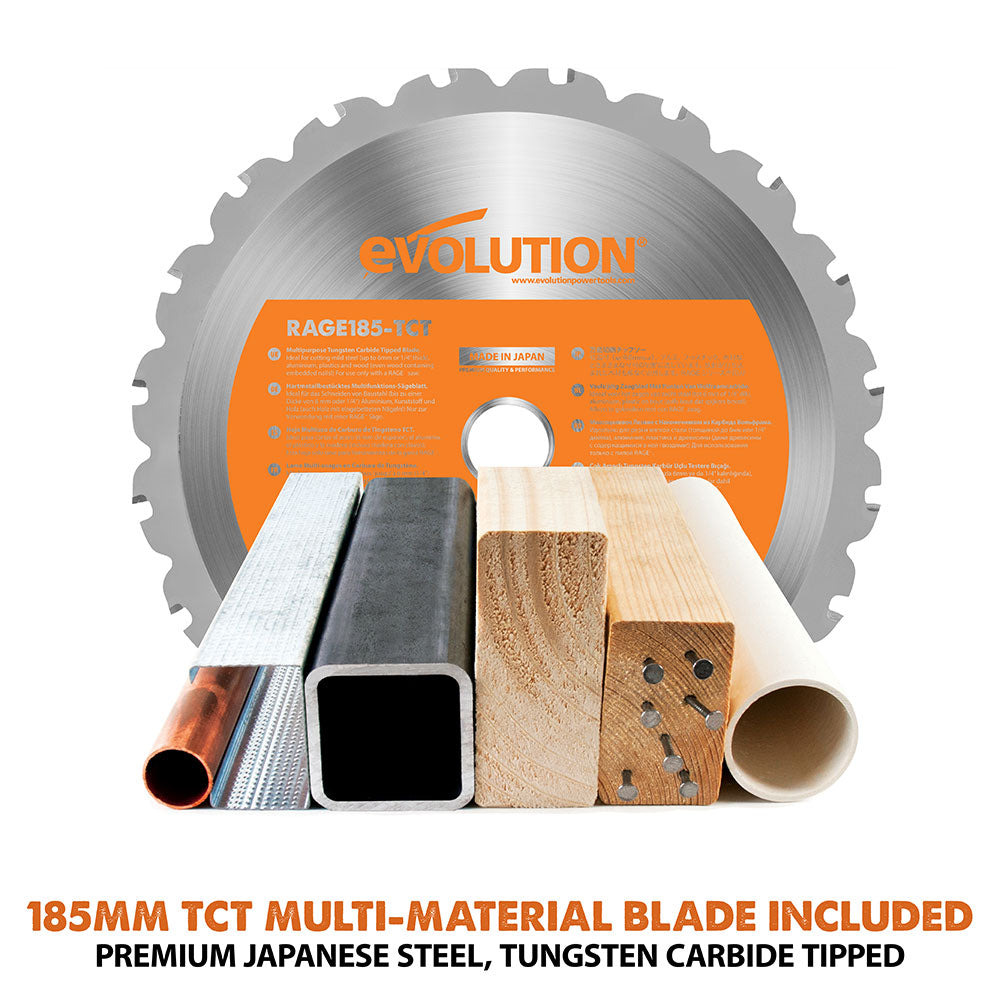 Evolution RAGE4 Chop Saw with 185mm TCT Multi-Material Cutting Blade