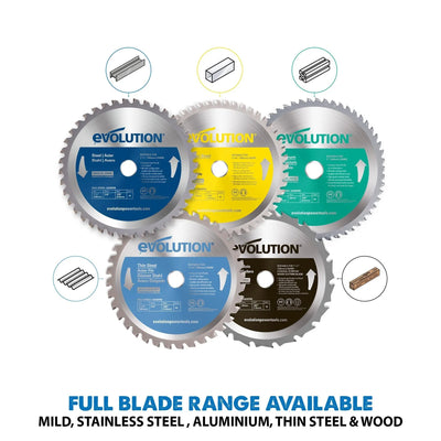 Refurbished B-Stock Evolution S185CCSL 185mm Circular Saw with TCT Mild Steel Cutting Blade