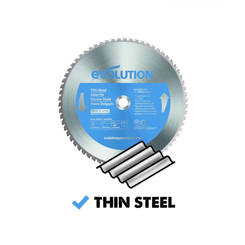 Evolution 255mm Thin Steel Cutting 70T TCT Mitre Saw Blade