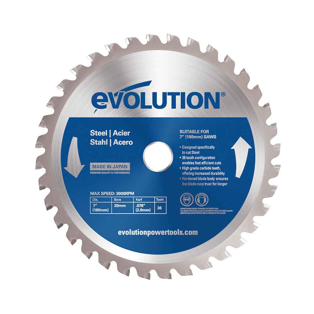 Lame de coupe Evolution 180 mm en acier doux 36 dents (pour scies circulaires et scies à onglet uniquement)