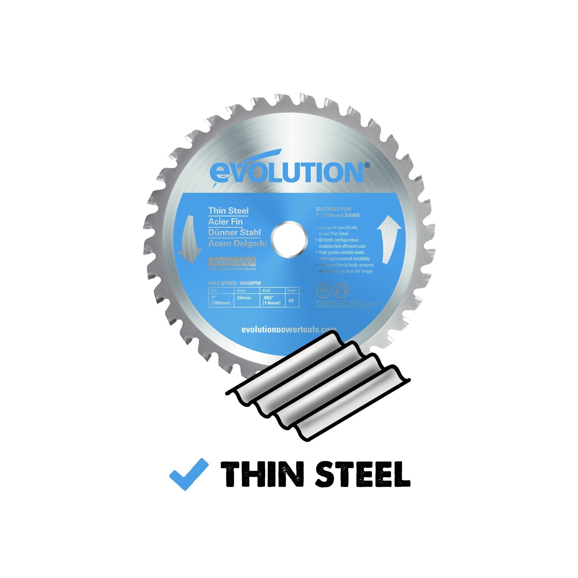 Evolution 180mm Thin Steel Cutting 68T TCT Circular Saw Blade