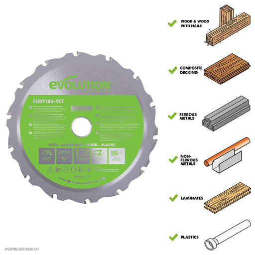 Evolution 185mm Multi-Material Cutting 16T Blade - Evolution Power Tools UK