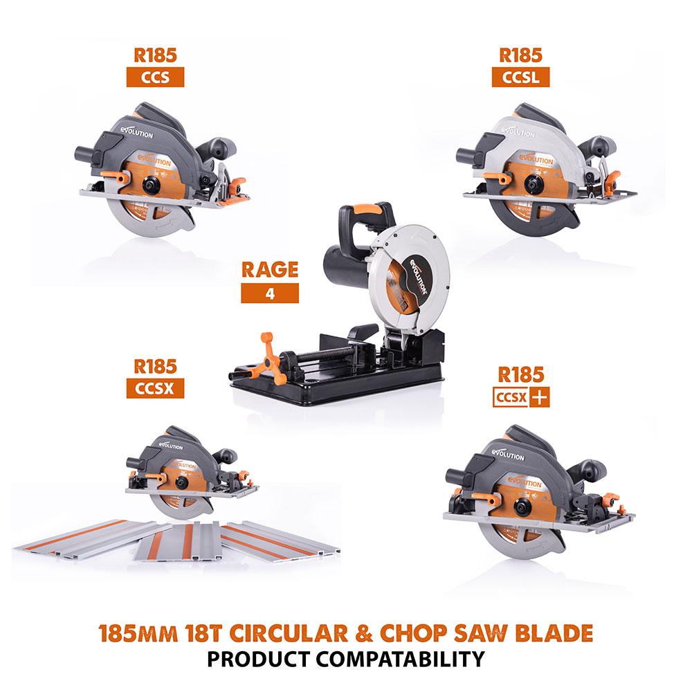 Evolution 185mm Multi-Material Cutting 20T Blade R185TCT-CS Circular & Chop Saws