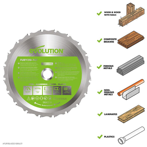 Evolution 210mm Multi-Material Cutting 20T Blade - Evolution Power Tools UK