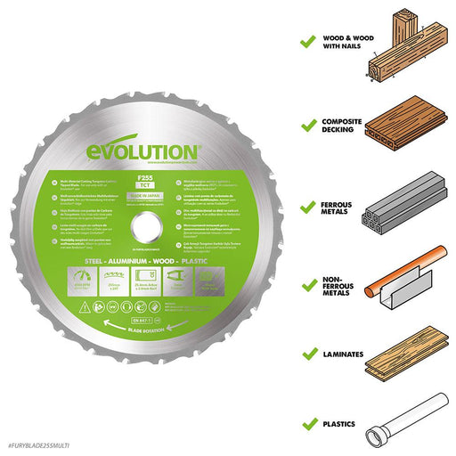 Evolution 255mm Multi-Material Cutting 24T Blade - Evolution Power Tools UK