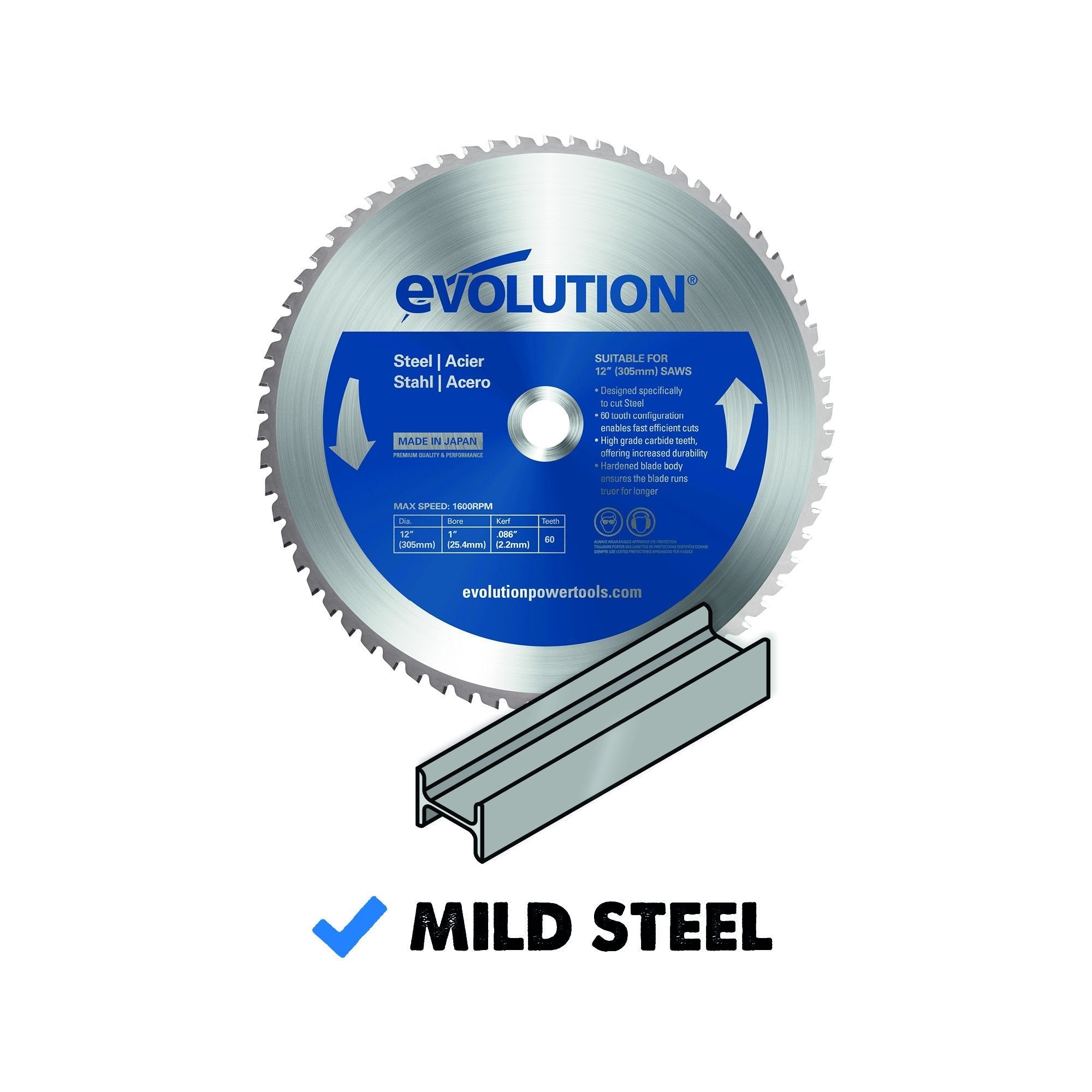 Evolution 305mm Mild Steel Cutting 60T TCT Chop Saw Blade