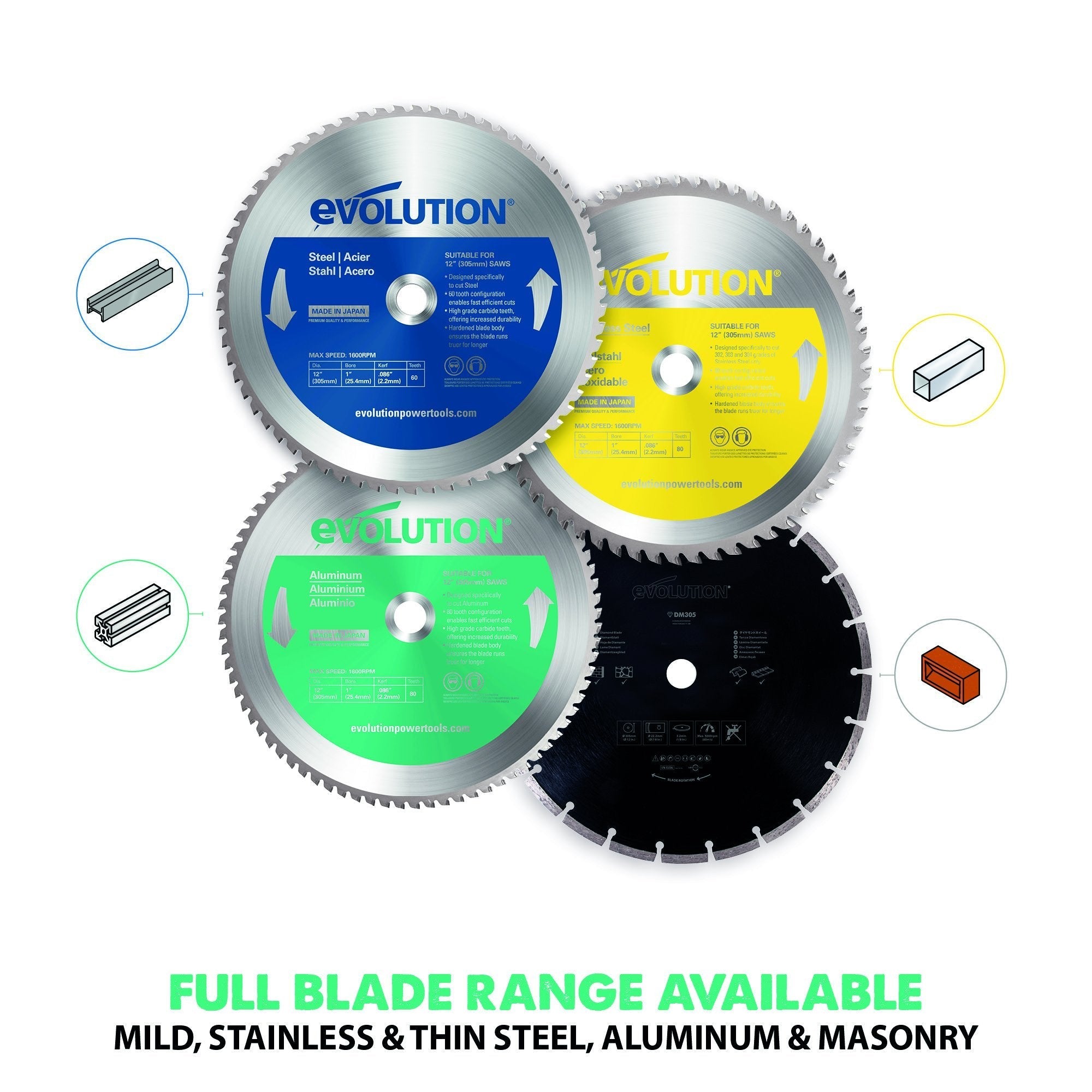 Evolution 305mm Mild Steel Cutting 60T TCT Chop Saw Blade