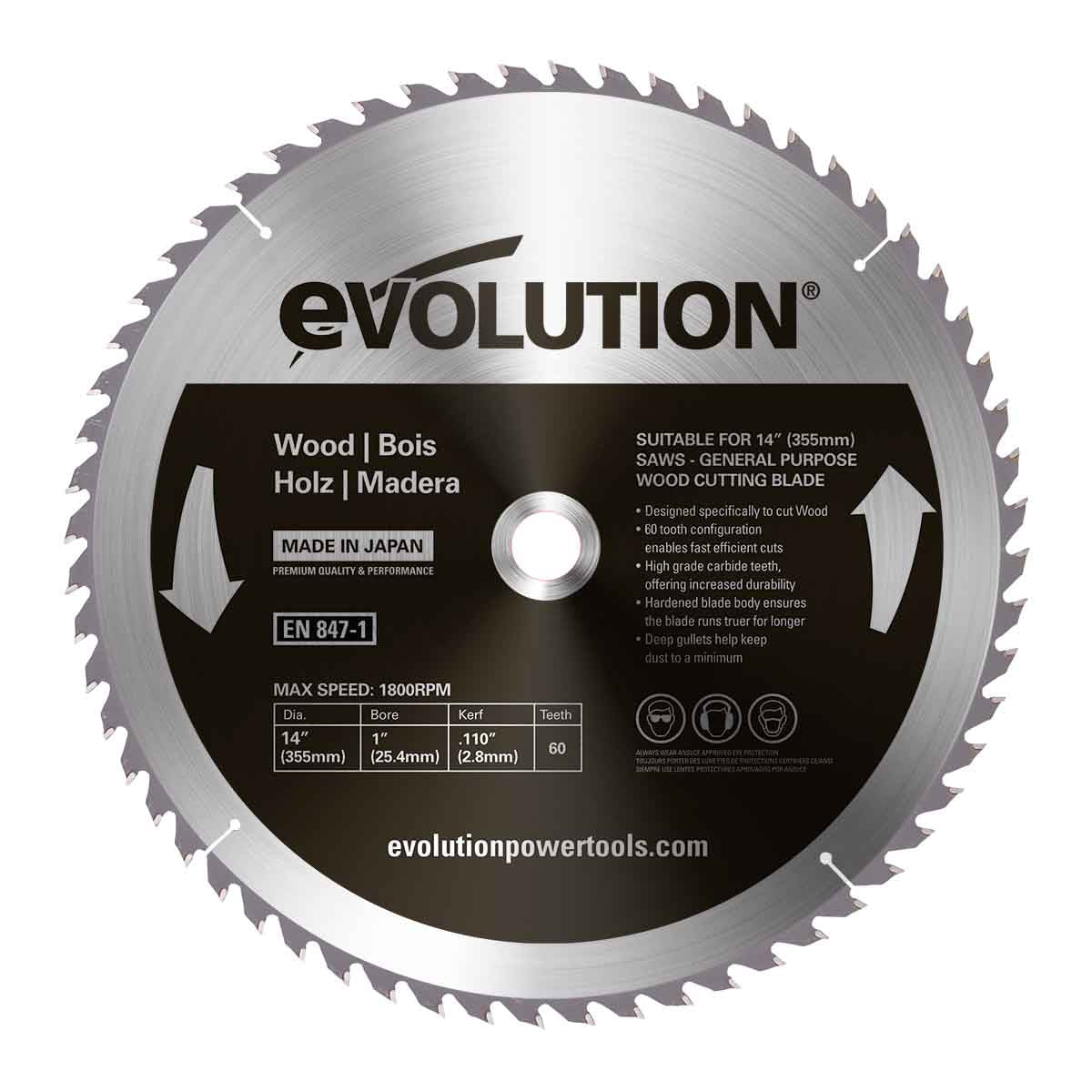 Evolution 355mm Wood Cutting Chop Saw Blade