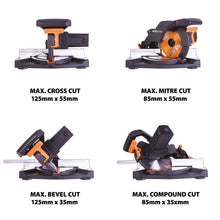 Evolution R210CMS+ 210mm 1200w Compound Mitre Saw With TCT Multi-Material Cutting Blade