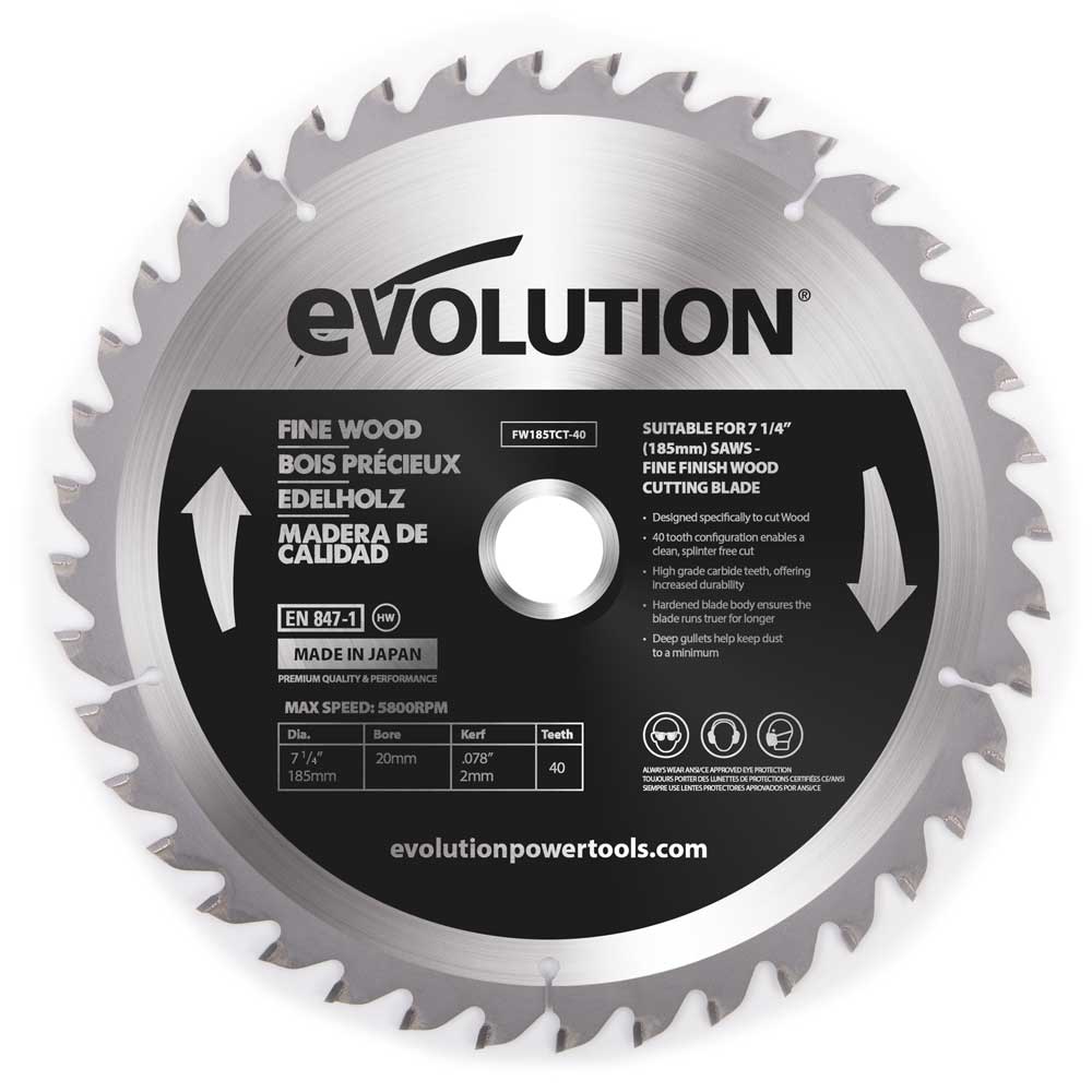 Evolution 185mm Fine Wood Mitre/Circular Saw Blade 40T