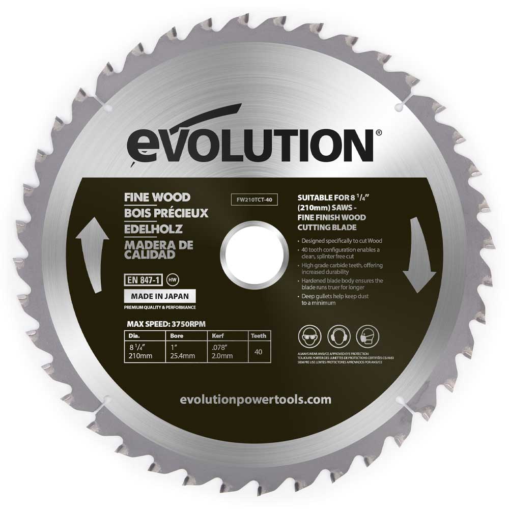 Evolution 210mm Fine Wood Cutting mitre Saw Blade 40T