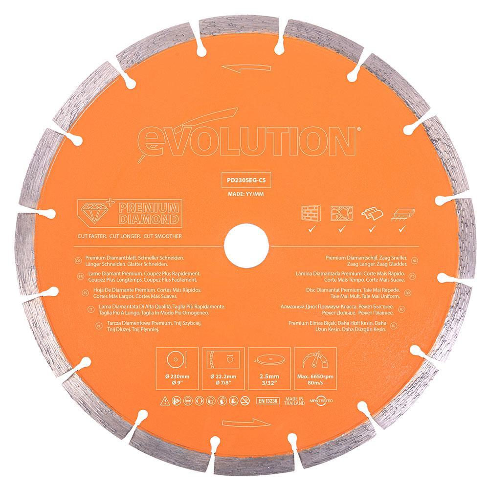 Evolution 230mm, Premium Diamond Disc Cutter Blade With High Diamond Concentration, Segmented Edge and 22.2mm Bore