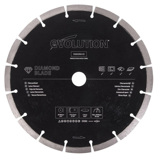 Evolution 230mm Segmented Edge, 22.2mm Bore, Concrete, Stone, Brick Cutting Diamond Blade - Evolution Power Tools UK