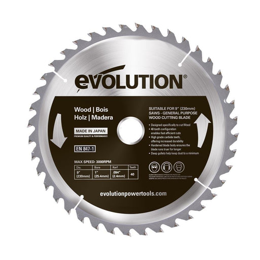 Evolution 230mm Wood Cutting 40T Blade - Evolution Power Tools UK