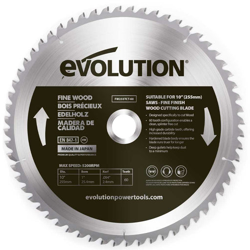 Evolution 255mm Fine Wood Blade 60T - Evolution Power Tools UK