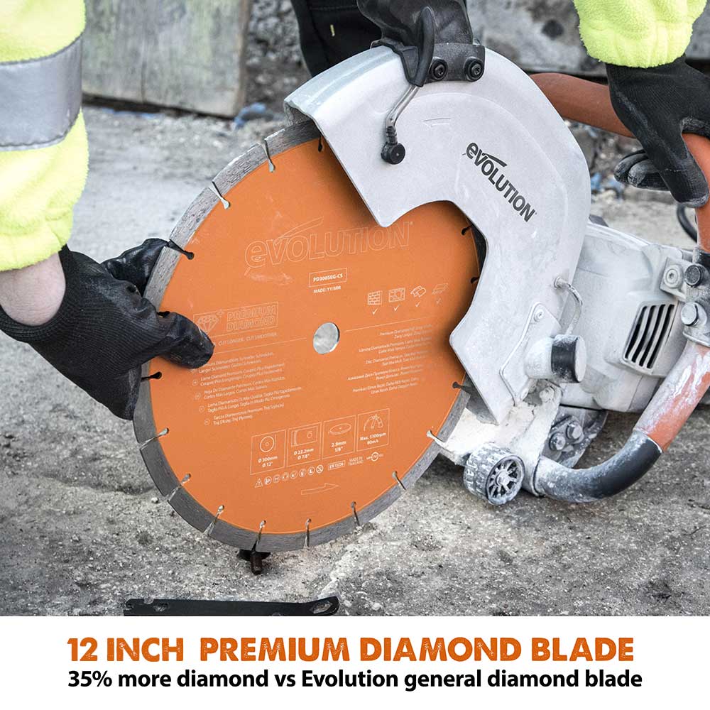 Evolution 300mm Premium Diamond Disc Cutter Blade With High Diamond Concentration, Segmented Edge and 22.2mm Bore