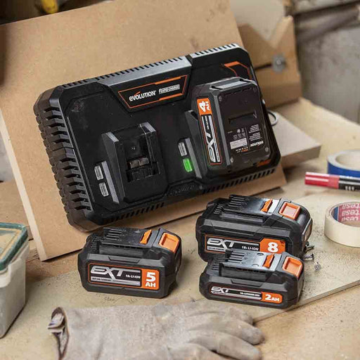 Evolution Cordless 18v EXT Li-Ion Dual Port Fast Charger - Evolution Power Tools UK