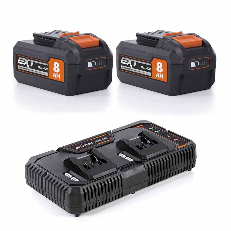 Evolution Cordless Dual Port Li-Ion 18v EXT Fast Charger & Double Battery Pack Bundle