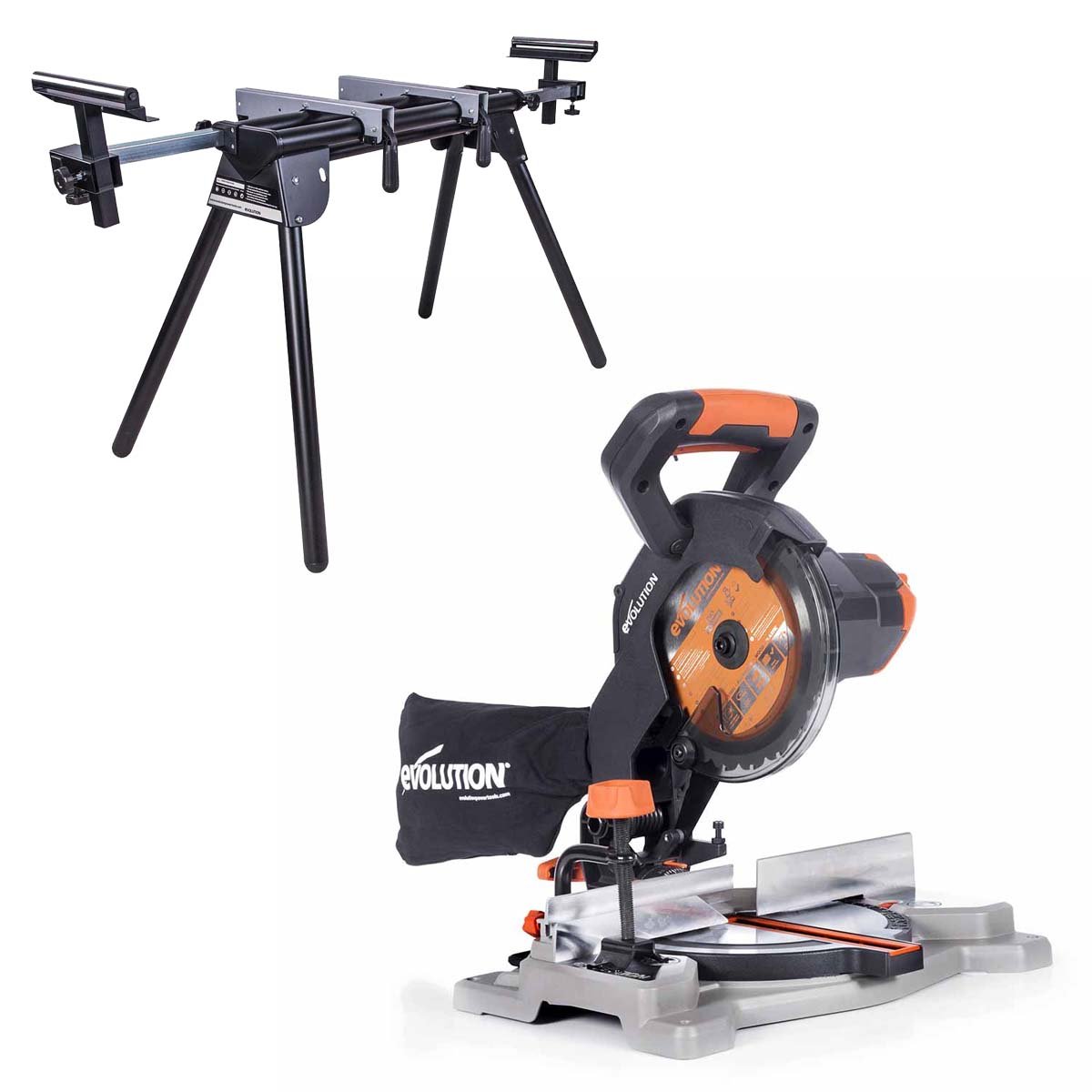 Evolution Cordless R185CMS-Li 185mm Compound Mitre Saw & Stand Bundle