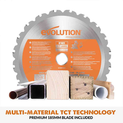 Evolution Cordless R185CMS-Li 185mm Compound Mitre Saw & Stand Bundle