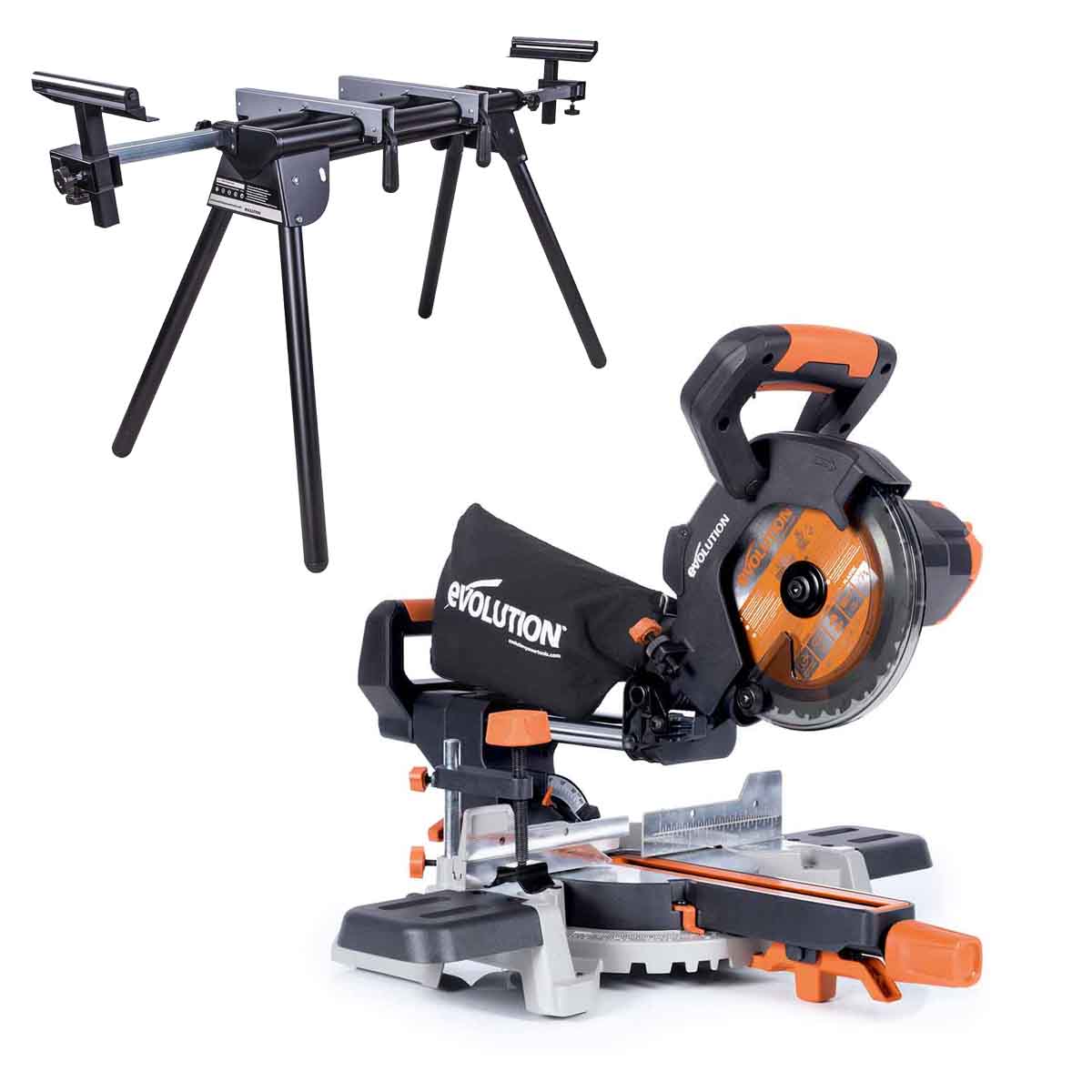 Evolution Cordless R185CMS-Li 185mm Compound Mitre Saw & Stand Bundle