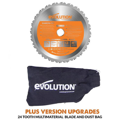 Evolution R210CMS+ 210mm 1200w Compound Mitre Saw With TCT Multi-Material Cutting Blade