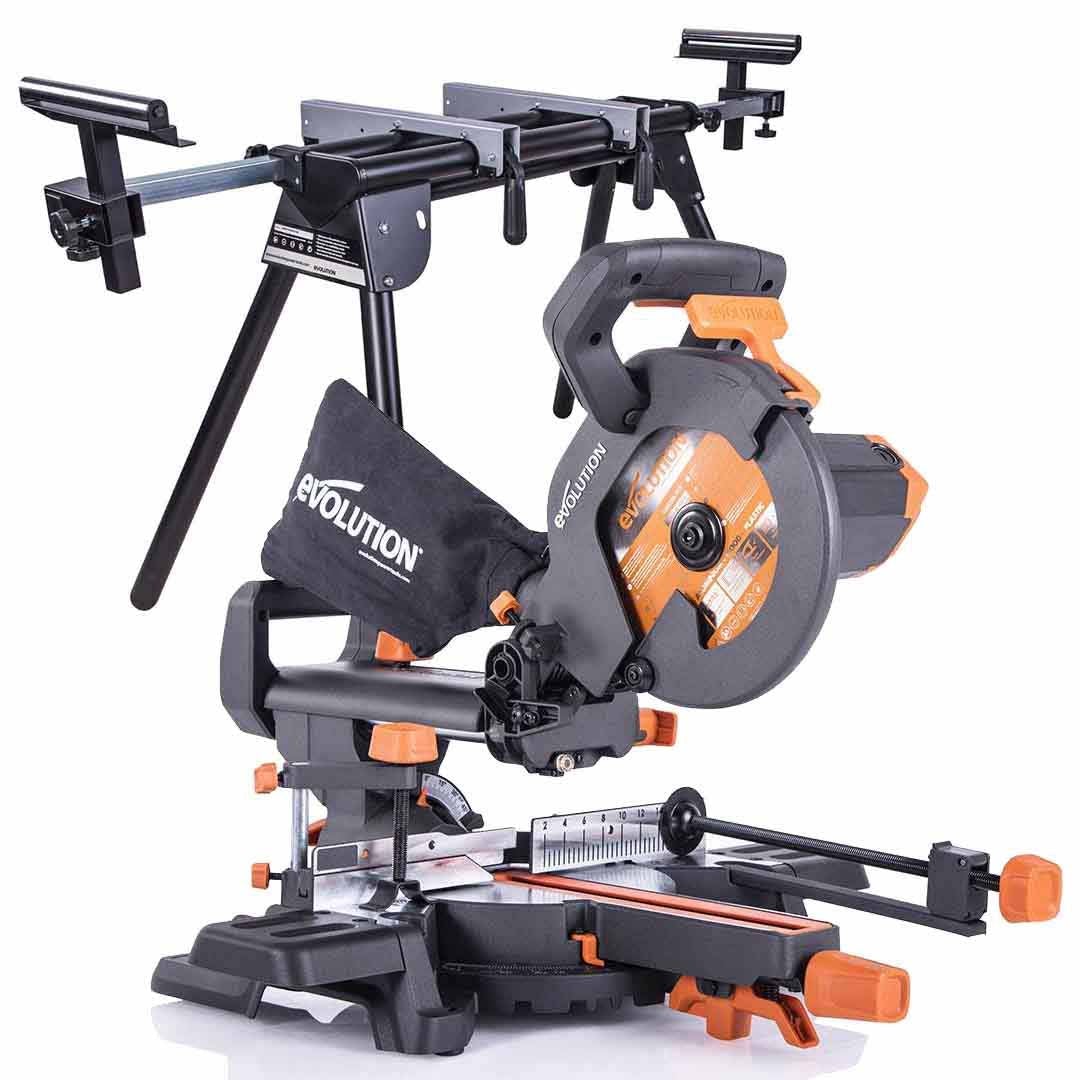 Evolution R210SMS+ 210mm Sliding Mitre Saw & Stand Bundle