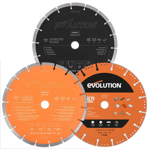 Evolution R255DCT Diamond Disc Cutter Blade Variety Pack 22.2mm Bore - Evolution Power Tools UK