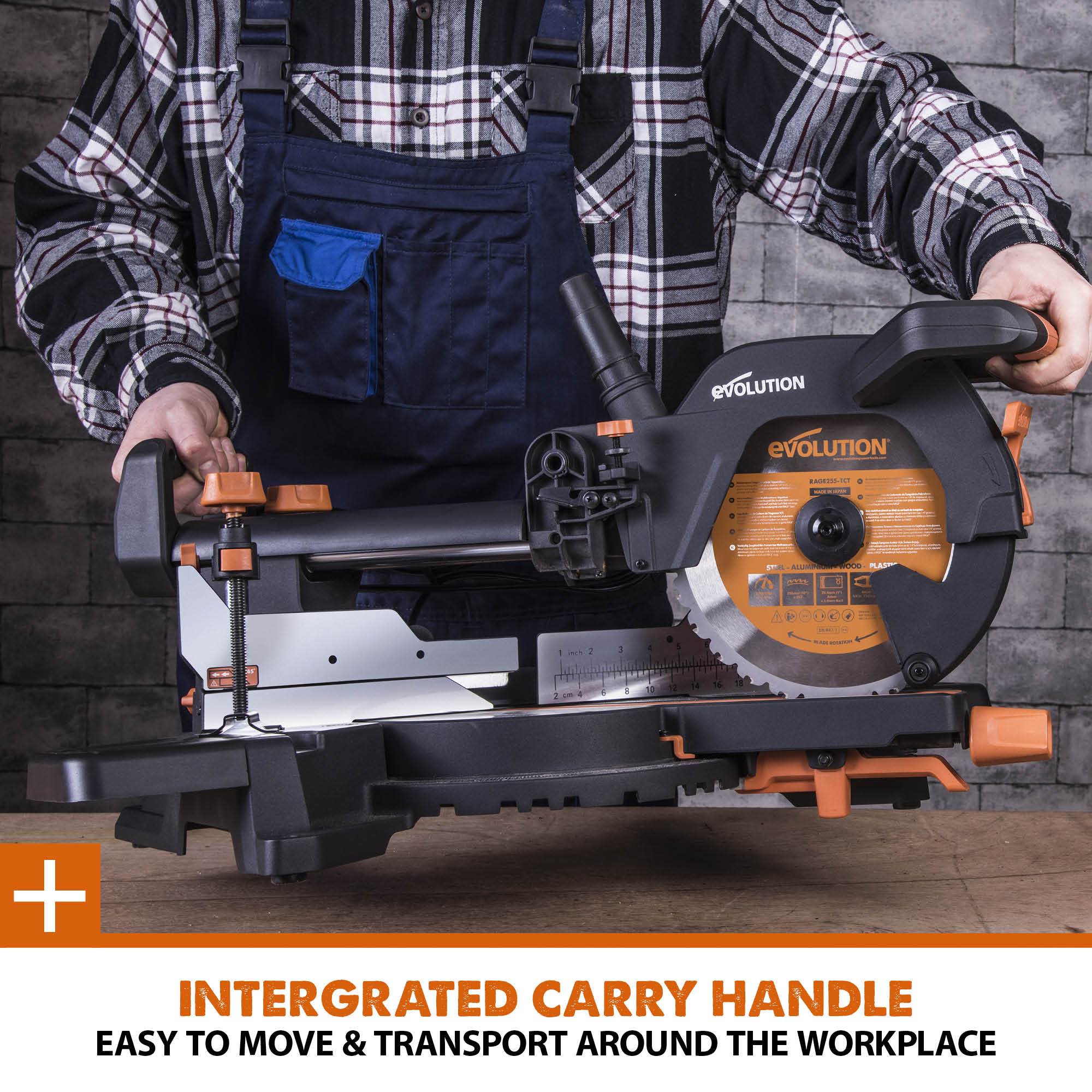 Evolution R255SMS+ 255mm Sliding Compound Mitre Saw & Stand Bundle