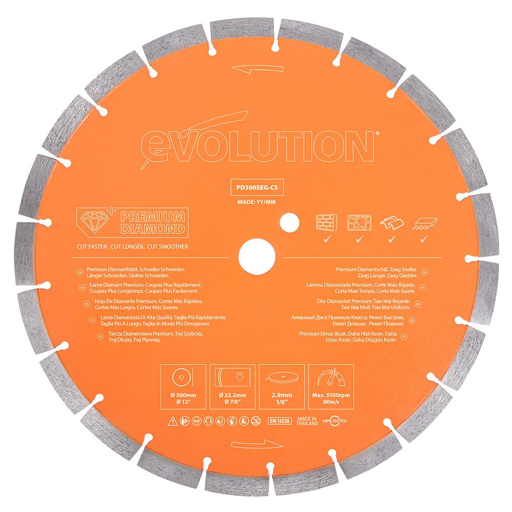 Disque de coupe électrique Evolution R300DCT, assortiment de disques diamantés 300 mm, alésage 22,2 mm