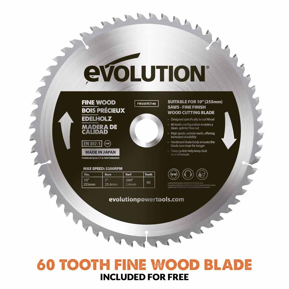 Evolution RAGE5-S 255mm Table Saw With 28T Multi-Material & 60T Fine Wood Blade Bundle