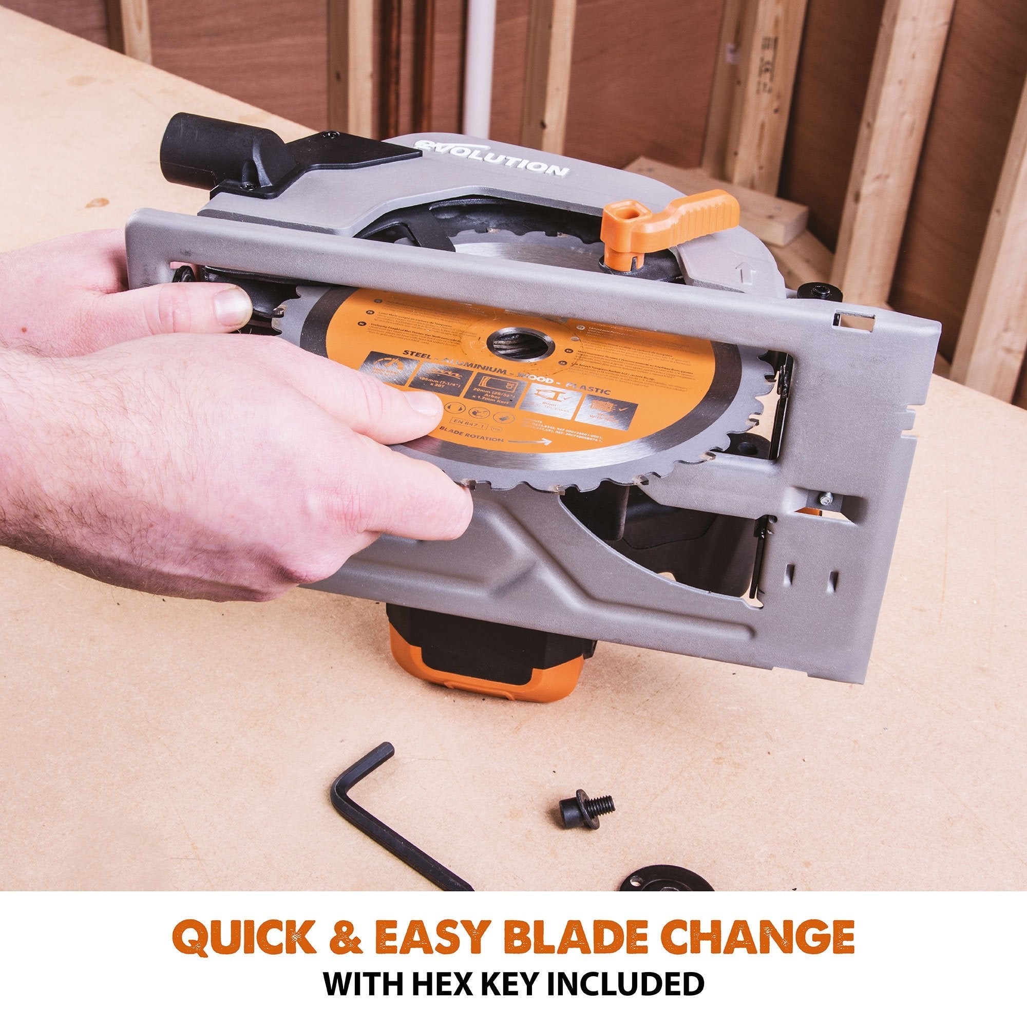 Scie circulaire Evolution R165CCSL 165 mm avec lame de coupe multi-matériaux TCT