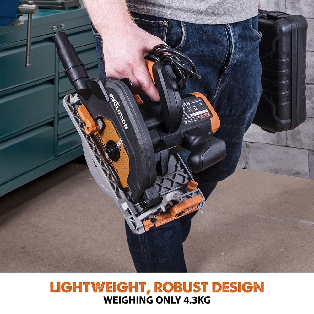 Scie circulaire Evolution R185CCS 185 mm avec lame de coupe multi-matériaux TCT (Remis à neuf - Comme neuf)