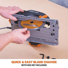 Evolution R185CCSX 185mm Circular Saw with 1020mm 3-piece Mini Track and TCT Multi-Material Cutting Blade