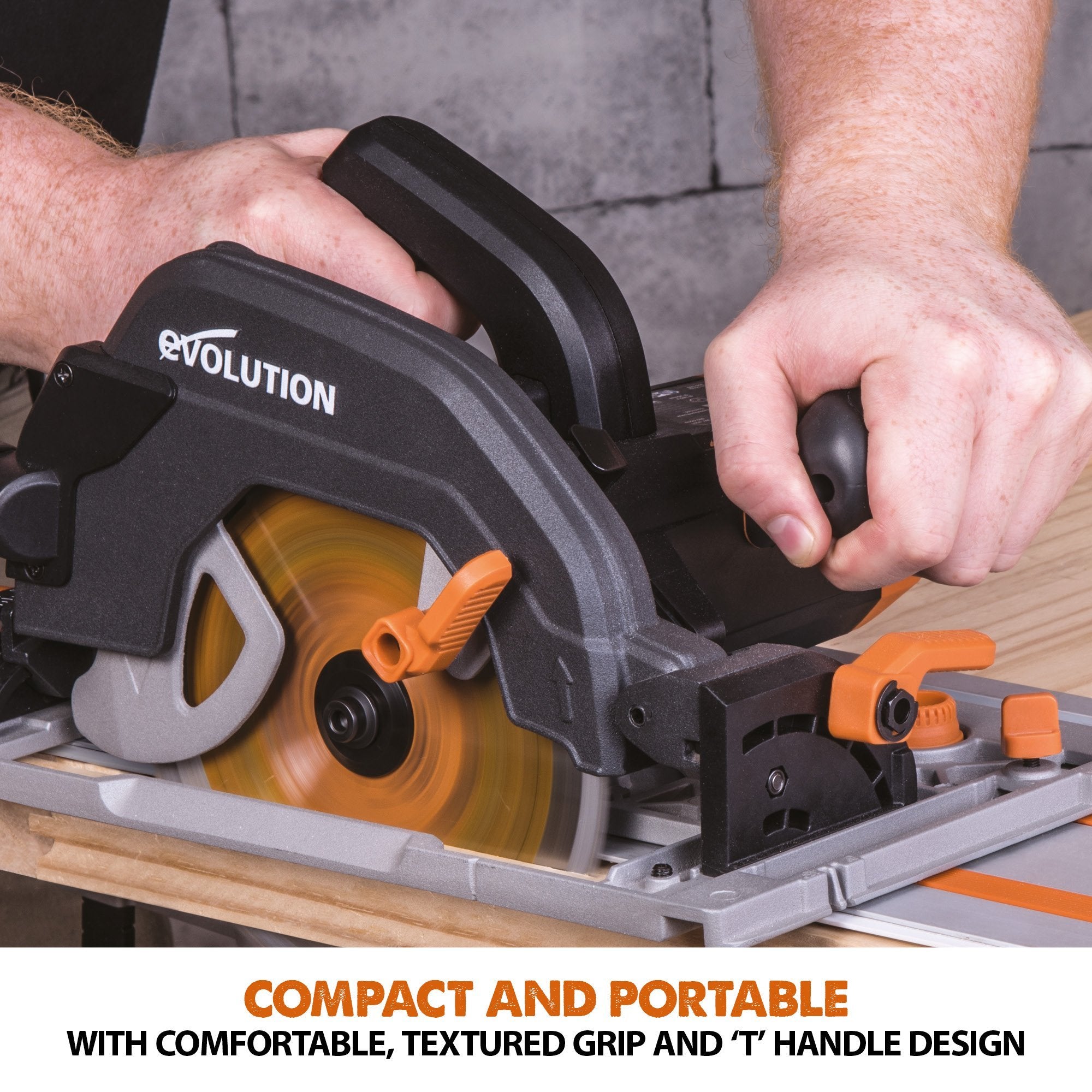 Evolution R185CCSX+ Handheld Circular Saw and 1.4m Track Bundle (2x700mm)