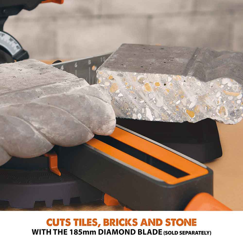 Evolution R185SMS+ 185mm Sliding Compound Mitre Saw With TCT Multi-Material Cutting Blade (230V)