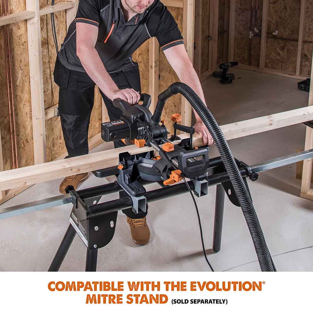 Evolution R185SMS+ 185mm Sliding Compound Mitre Saw With TCT Multi-Material Cutting Blade (230V)