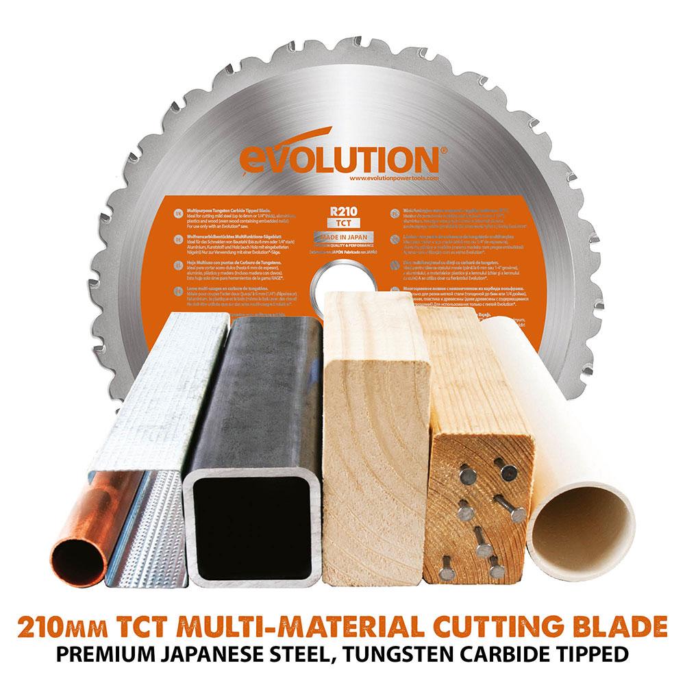 Evolution R210SMS-300+ 210mm Sliding Compound Mitre Saw With TCT Multi-Material Cutting Blade