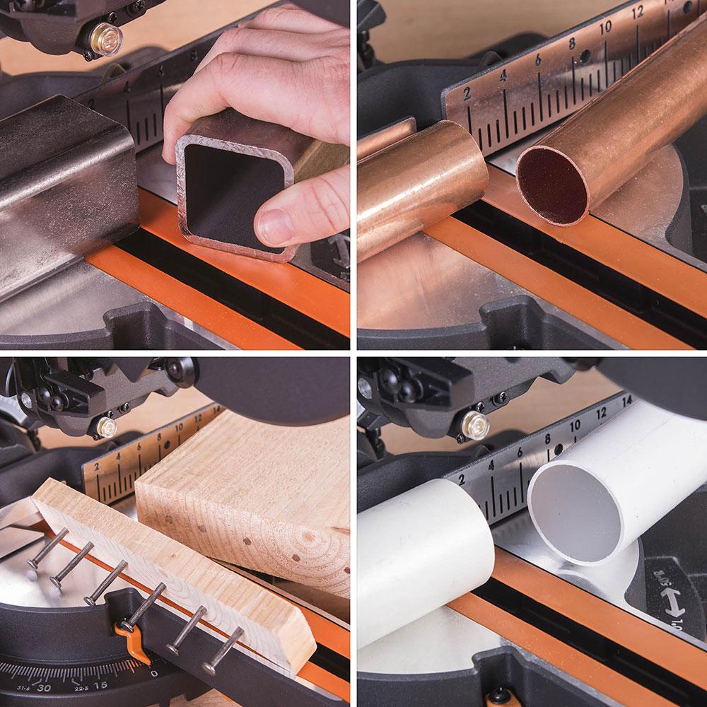 Evolution R210SMS-300+ 210mm Sliding Compound Mitre Saw With TCT Multi-Material Cutting Blade