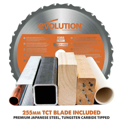 Evolution R255MTS 255mm Table Saw With TCT Multi-Material Cutting Blade (230v)