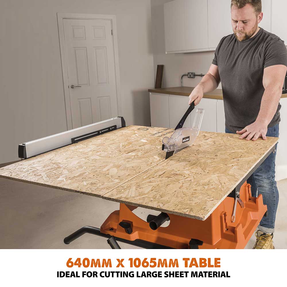 Evolution R255PTS 255mm Table Saw With TCT Multi-Material Cutting Blade