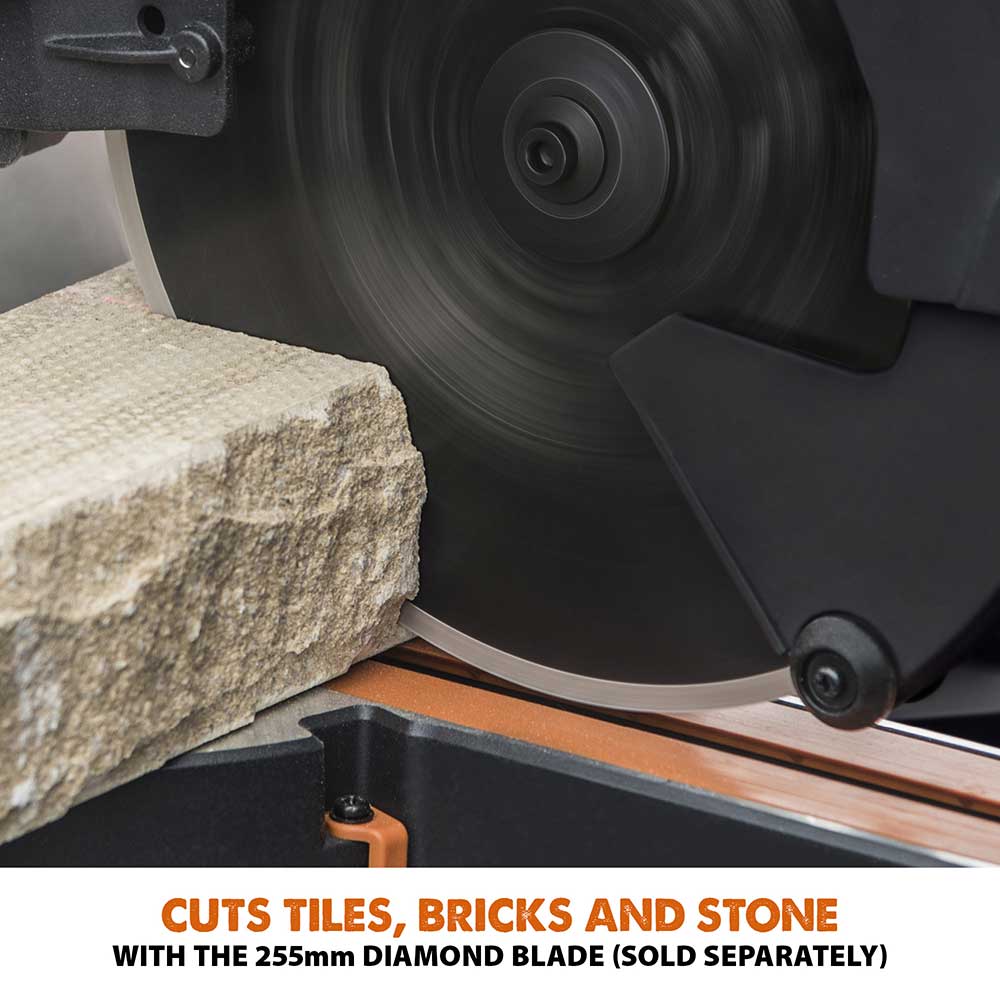 Evolution R255SMS-DB+ 255mm Double Bevel Mitre Saw & Stand Bundle